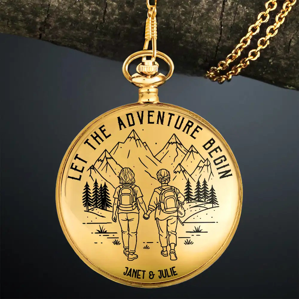 Gift For Couples,Old Couples,Gift For Husband,Gift For Wife,Gift For Boyfriend,Gift For Girlfriend,Happy - Adventure Partners For Life - Personalized Pocket Watch