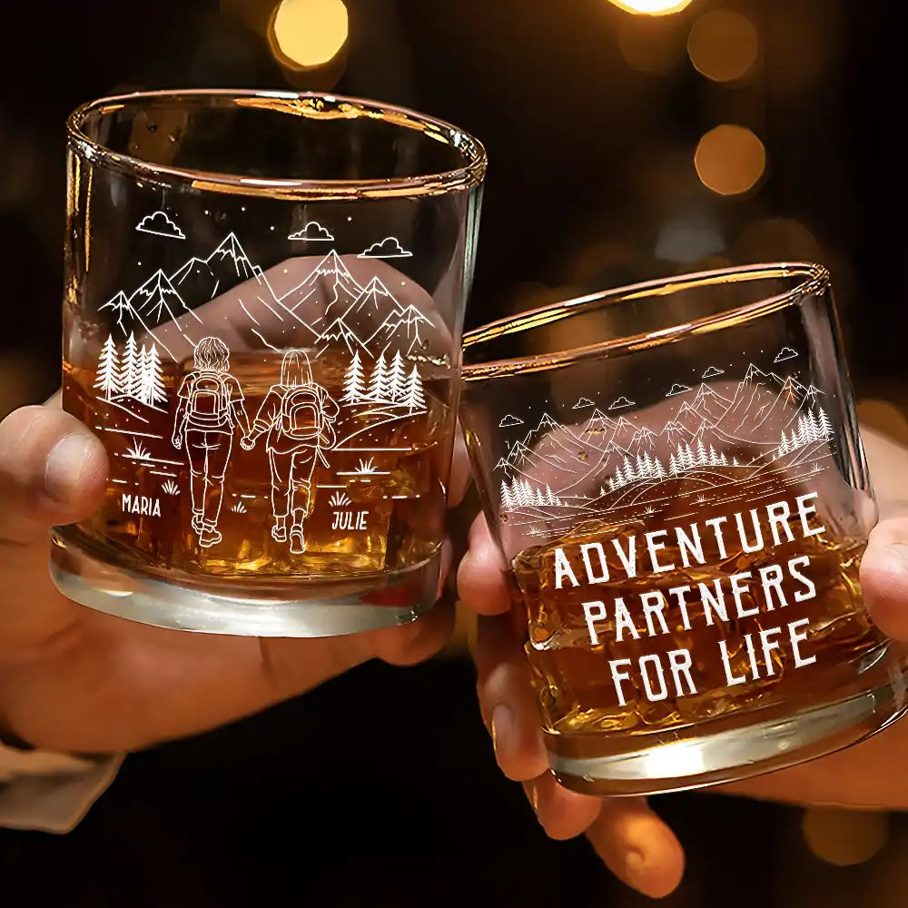 Gift For Couples,Old Couples,Gift For Husband,Gift For Wife,Gift For Boyfriend,Gift For Girlfriend,Happy - Adventure Partners For Life - Personalized Whiskey Glass