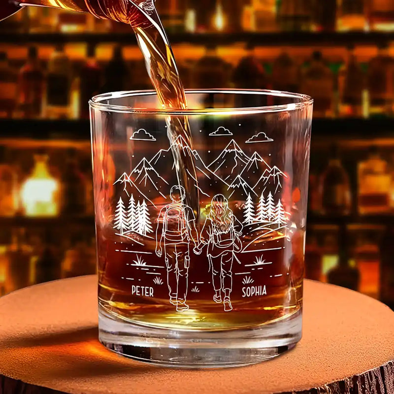 Gift For Couples,Old Couples,Gift For Husband,Gift For Wife,Gift For Boyfriend,Gift For Girlfriend,Happy - Adventure Partners For Life - Personalized Whiskey Glass