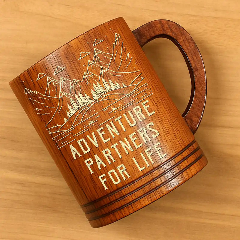 Gift For Couples,Old Couples,Gift For Husband,Gift For Wife,Gift For Boyfriend,Gift For Girlfriend,Happy - Adventure Partners For Life - Personalized Wooden Mug