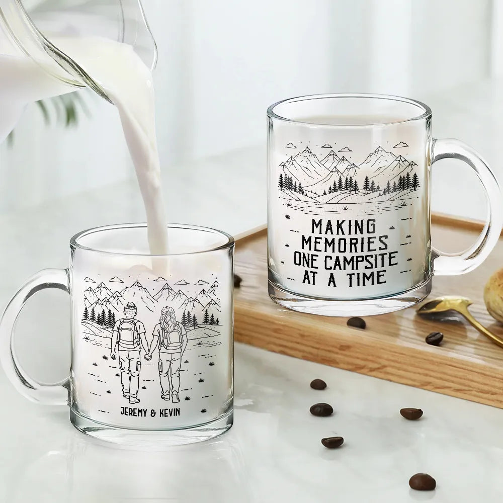 Gift For Couples,Gift For Husband,Old Couples,Gift For Wife,Gift For Boyfriend,Gift For Girlfriend,LGBT,Love - Adventure Partners For Life Couple Line Art - Personalized Glass Mug