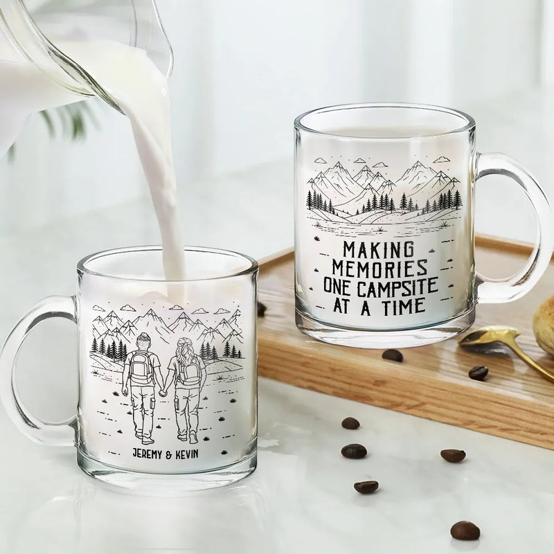 Gift For Couples,Gift For Husband,Old Couples,Gift For Wife,Gift For Boyfriend,Gift For Girlfriend,LGBT,Love - Adventure Partners For Life Couple Line Art - Personalized Glass Mug