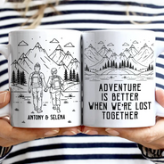 Gift For Couples,Gift For Husband,Old Couples,Gift For Wife,Gift For Boyfriend,Gift For Girlfriend,LGBT,Love - Adventure Partners For Life Couple Line Art - Personalized Mug