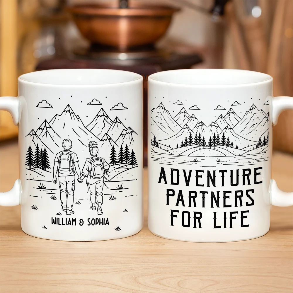 Adventure Partners For Life Couple Line Art - Personalized Mug