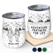 Gift For Couples,Gift For Husband,Old Couples,Gift For Wife,Gift For Boyfriend,Gift For Girlfriend,LGBT,Love - Adventure Partners For Life Couple Line Art - Personalized Wine Tumbler
