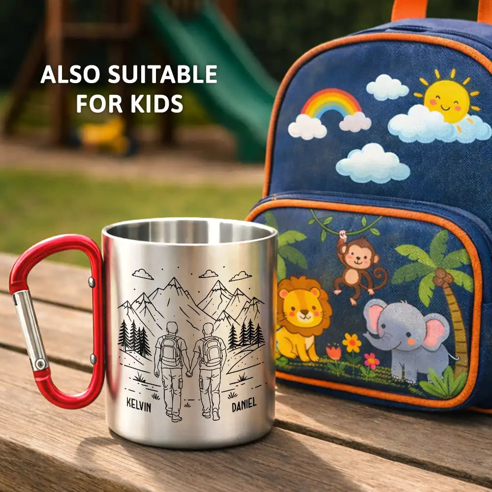 Happy,Camping,Campsite,Gift For Yourself,Gift For Women,Gift For Men - Adventure Partners For Life SKetch - Personalized Carabiner Mug