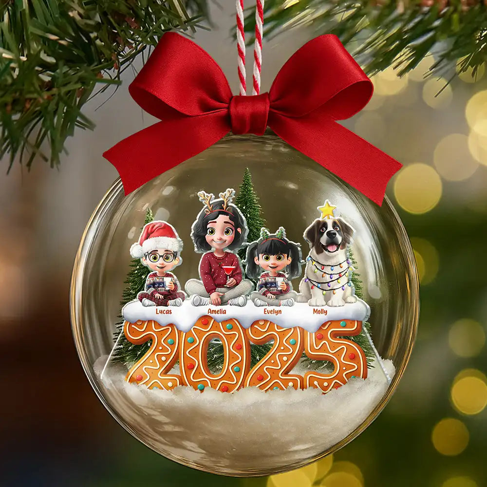 Christmas, Family, Love - All Family 3D Effect - Personalized 3D Acrylic Ball Ornament