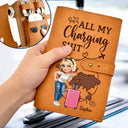 Gift For Yourself, Gift For Women, Gift For Men, Travel, Happy - All My Charging Sh*t Turban Woman Man - Personalized Leather Cable Bag