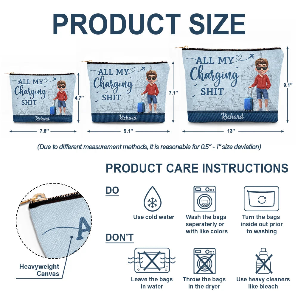 Gift For Yourself,Gift For Women,Gift For Men,Travel,Happy - All My Charging Sh*t - Personalized Cosmetic Bag