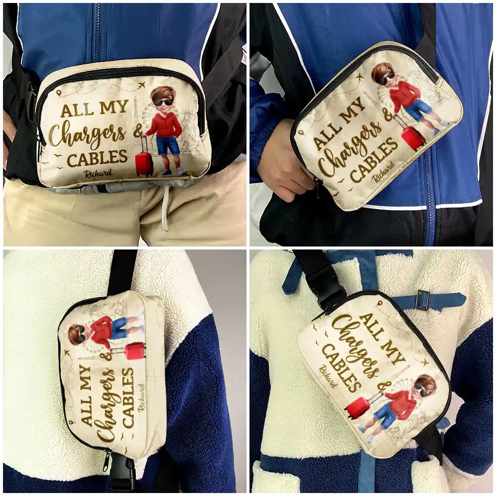 Gift For Yourself,Gift For Women,Gift For Men,Travel,Happy - All My Charging Sh*t - Personalized Crossbody Belt Bag