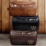 Gift For Men,Travel,Cruising,Happy,Icon - All My Cruise Crap Monogram - Personalized Leather Toiletry Bag