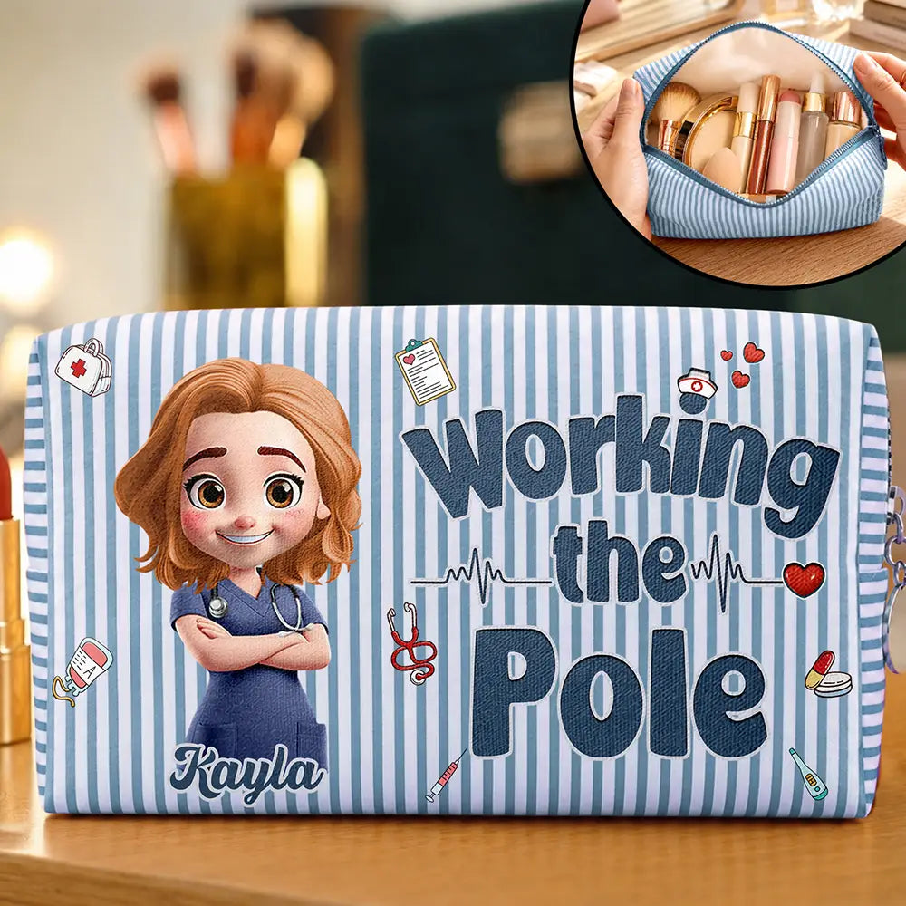 All My Nurse Sh*t Custom Name - Personalized Striped Cosmetic Bag