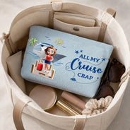Travel,Humorous,Gift For Yourself,Summer,Gift For Women,Vector - All My Travel Crap - Personalized Corduroy Makeup Bag