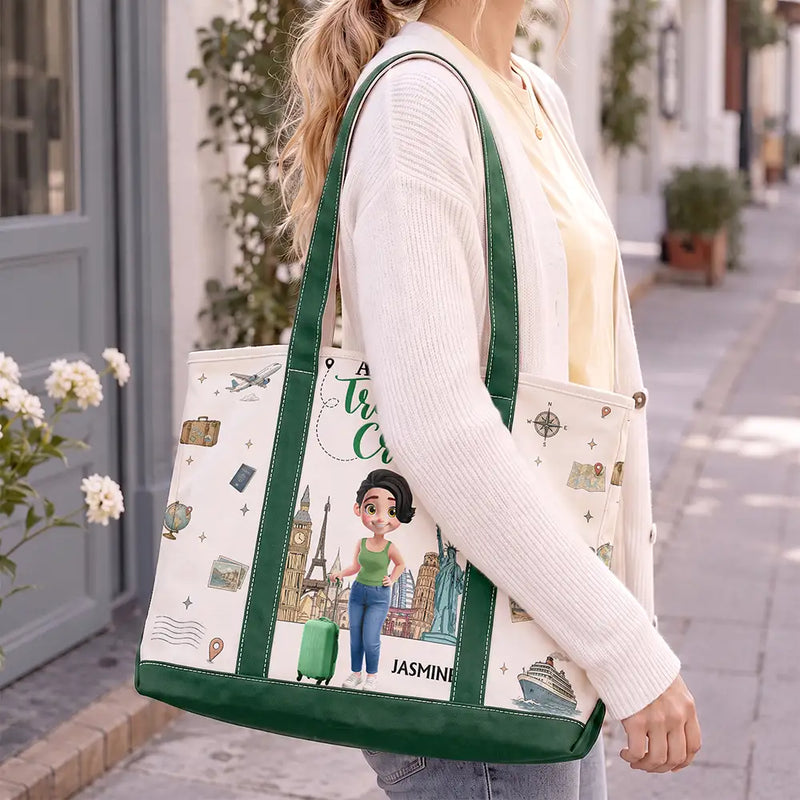 Travel,Gift For Yourself,Gift For Women,Vector,Happy - All My Travel Crap - Personalized Fabric Tote Bag