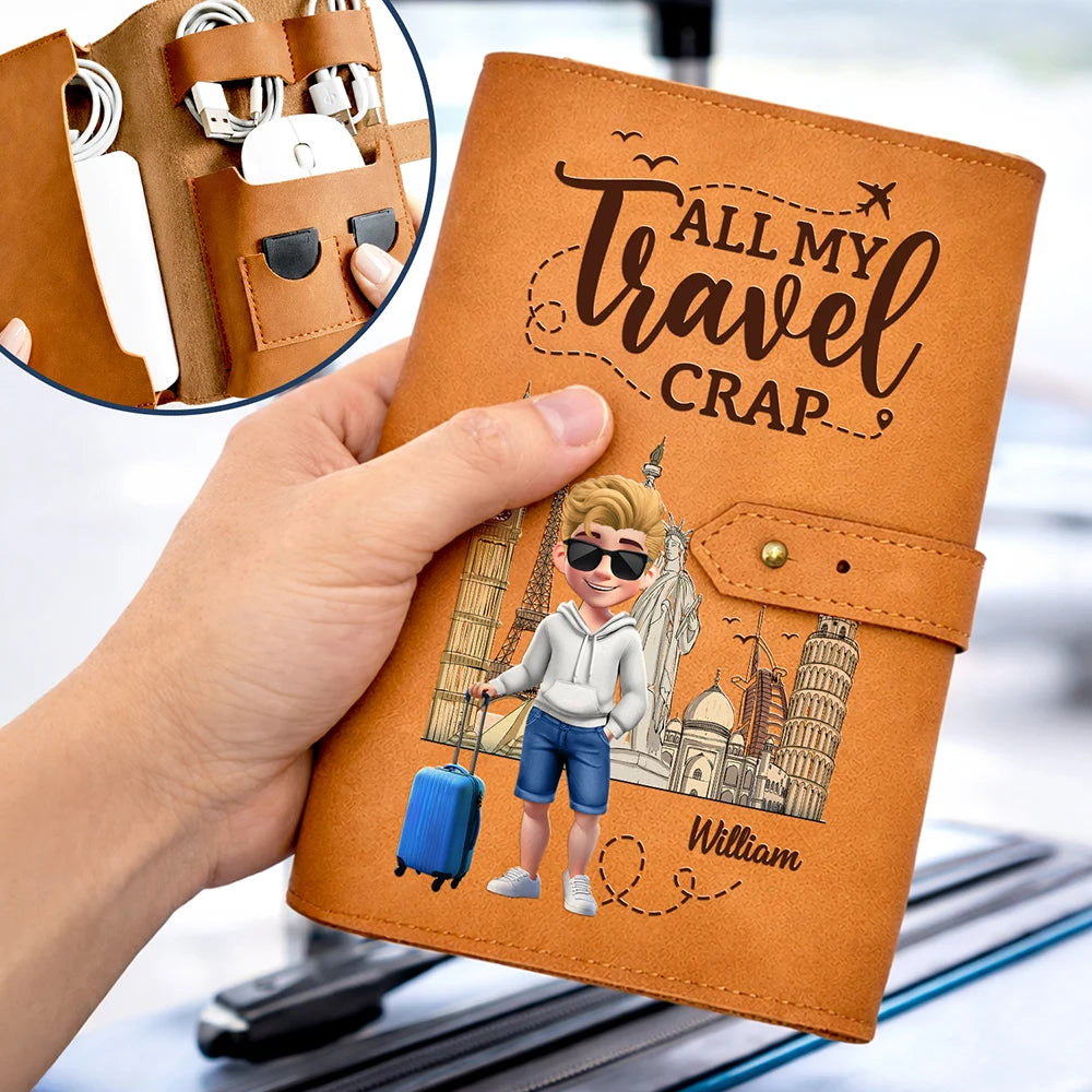 All My Travel Crap - Personalized Leather Cable Bag