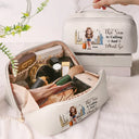 Travel,Gift For Yourself,Gift For Women,Happy - All My Travel Crap - Personalized Leather Makeup Bag