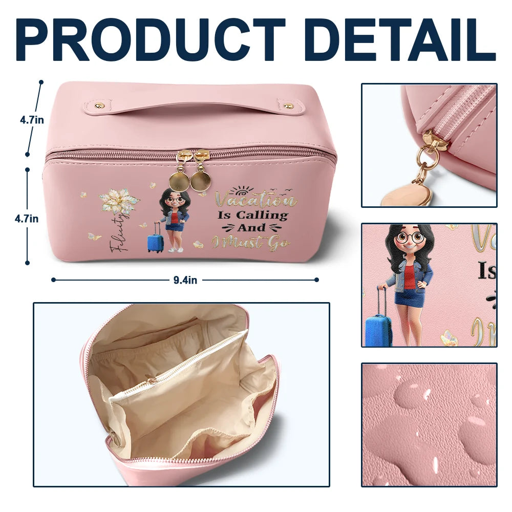 Travel,Gift For Yourself,Gift For Women,Happy - All My Travel Crap - Personalized Leather Makeup Bag