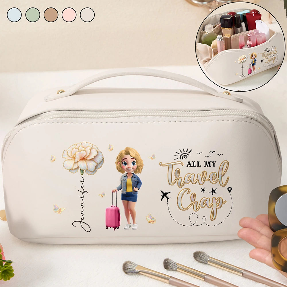 All My Travel Crap - Personalized Leather Makeup Bag