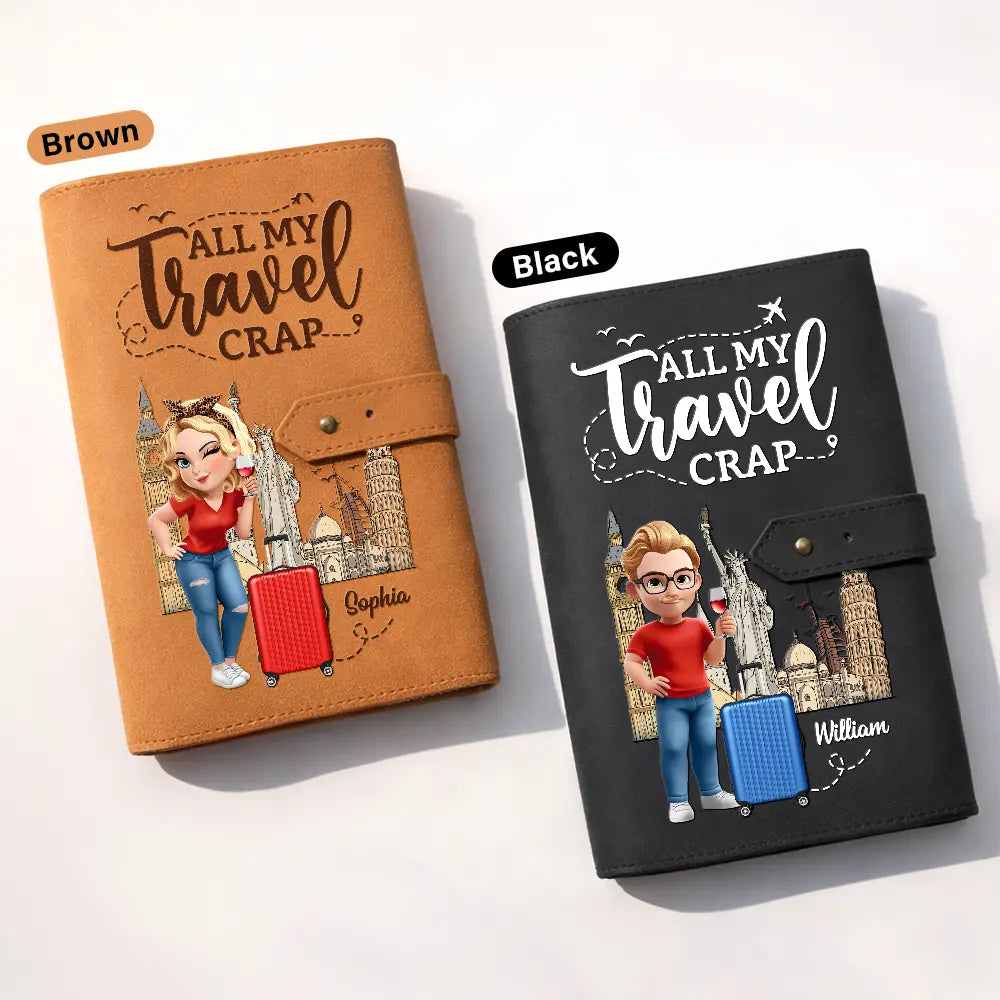 Gift For Yourself,Gift For Women,Gift For Men,Travel,Happy - All My Travel Crap 3D Effect Woman Man - Personalized Leather Cable Bag