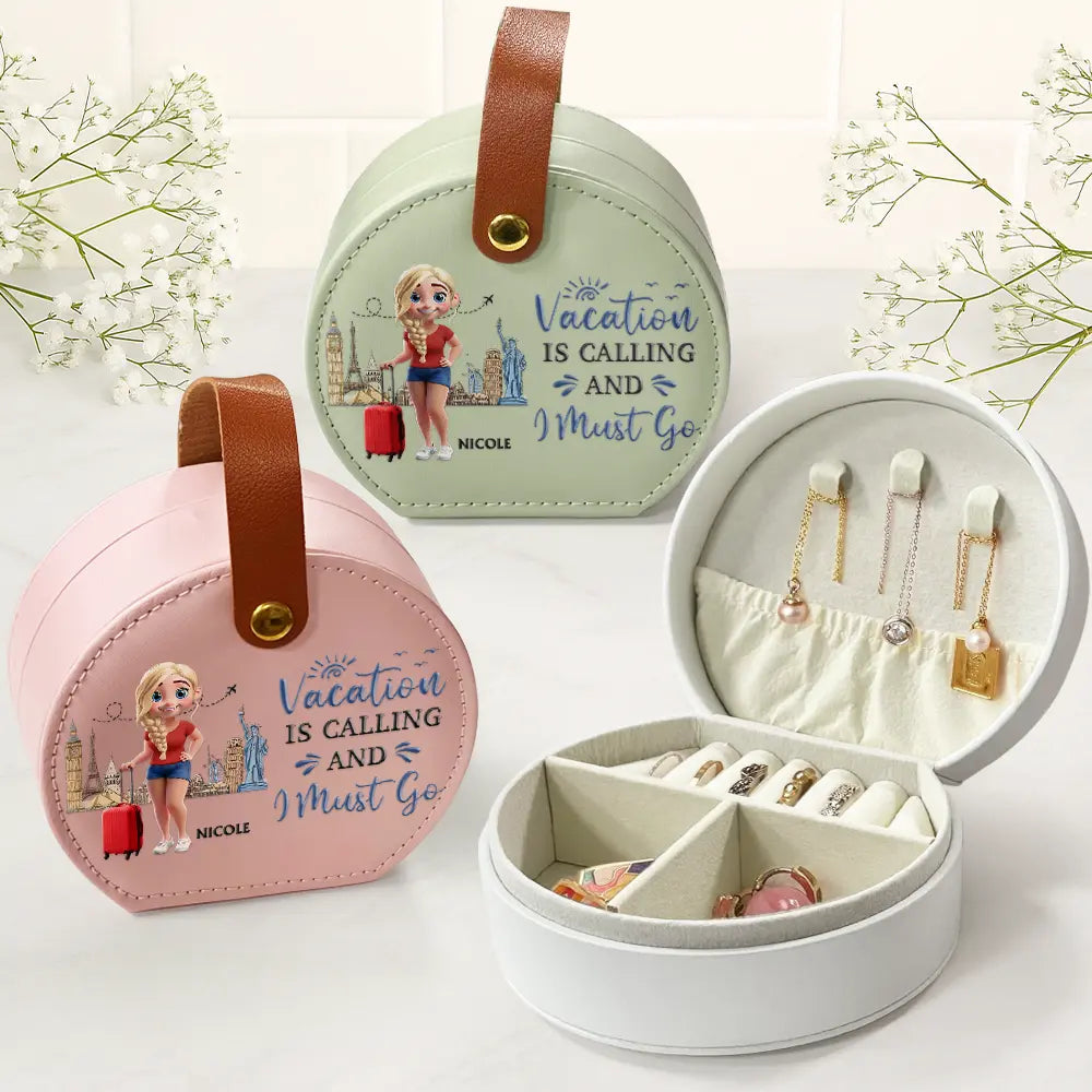 Travel,Gift For Yourself,Gift For Women,Happy - All My Travel Jewelry Stuff - Personalized Jewelry Box With Handle