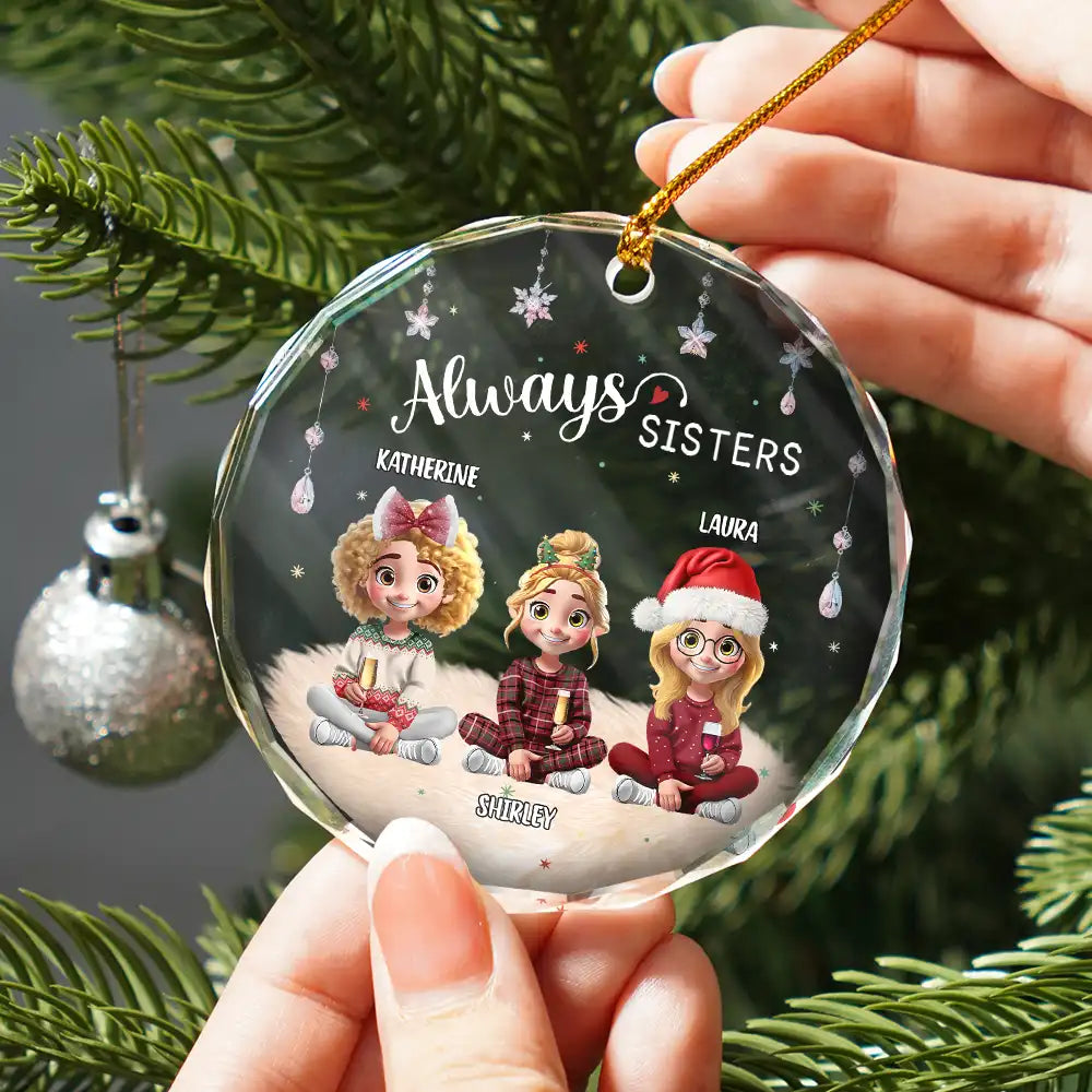 Gift For Bestie, Happy, Christmas - Always Besties 3D Effect - Personalized Circle Glass Ornament