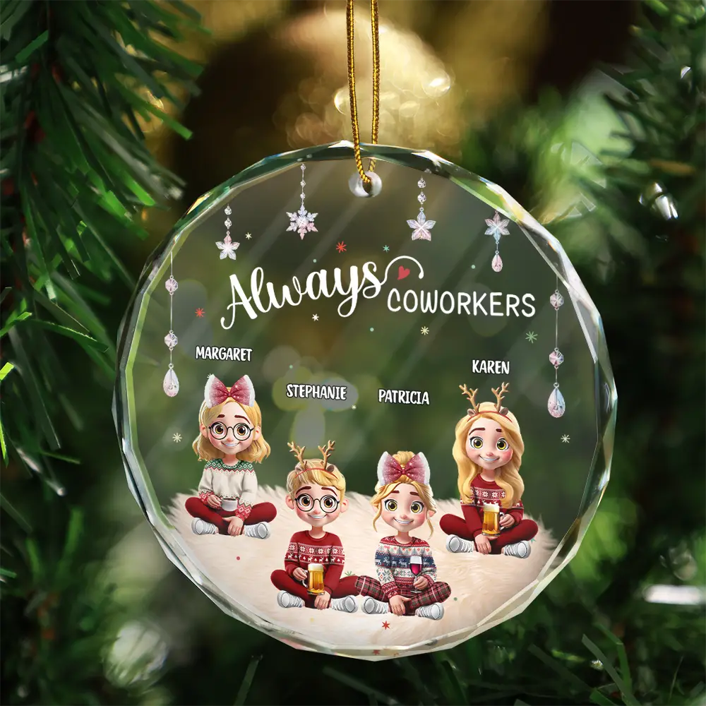 Gift For Bestie, Happy, Christmas - Always Besties 3D Effect - Personalized Circle Glass Ornament