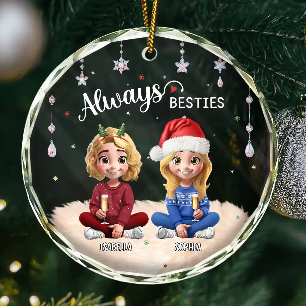 Always Besties 3D Effect - Personalized Circle Glass Ornament