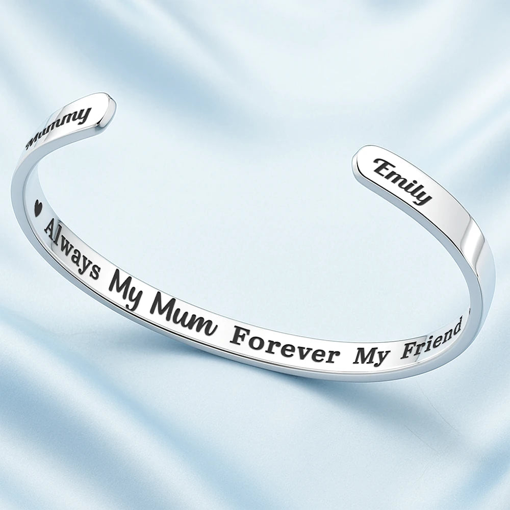 Gift For Mother, Mom - Daughters (Adult), Happy - Always My Mother Forever My Friend - Personalized Bangle Bracelet Cuff
