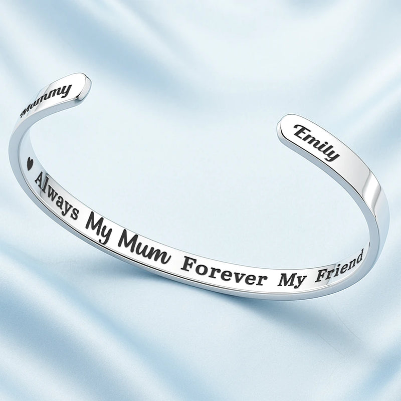 Gift For Mother, Mom - Daughters (Adult), Happy - Always My Mother Forever My Friend - Personalized Bangle Bracelet Cuff