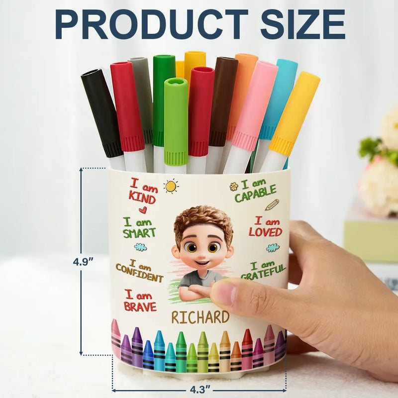 Gift For Kids,Happy - I Am Kind I Am Smart - Personalized Rotating Pen Holder