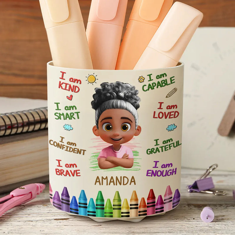Gift For Kids,Happy - I Am Kind I Am Smart - Personalized Rotating Pen Holder