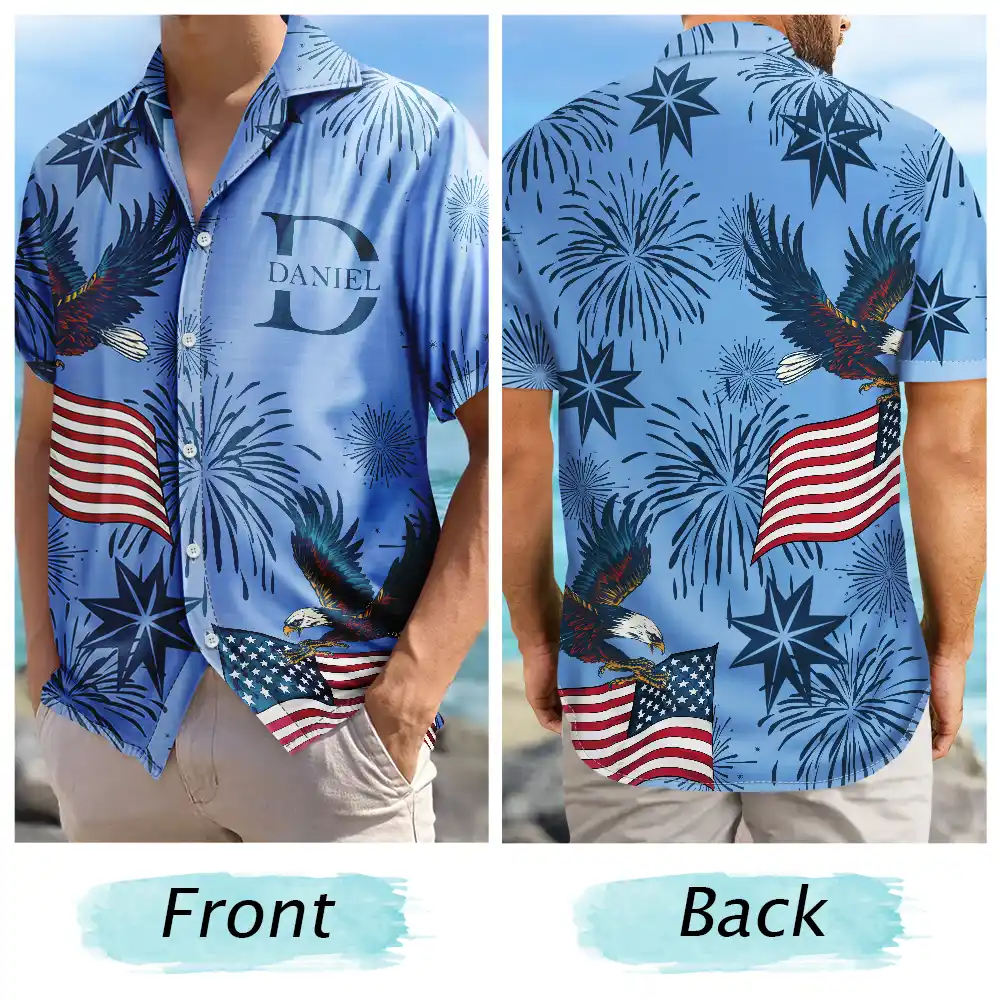 America 250th,Independence Day,Gift For Men,Happy - America 250 Anniversary Eagle USA Flag Custom Name - Personalized Hawaiian Shirt