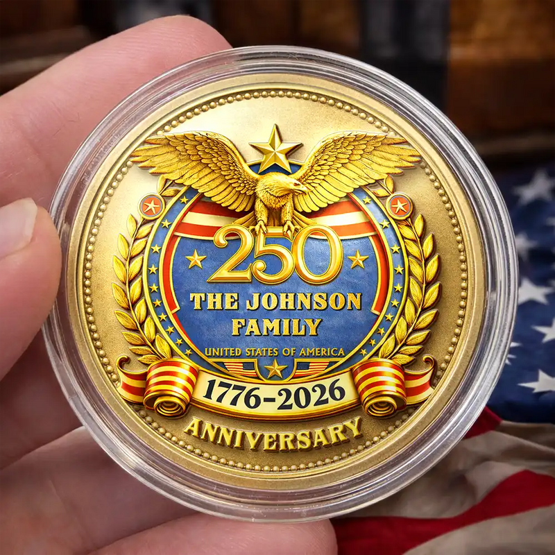 America 250th,Independence Day - America 250 Anniversary Family Name - Personalized Commemorative Keepsake Coin