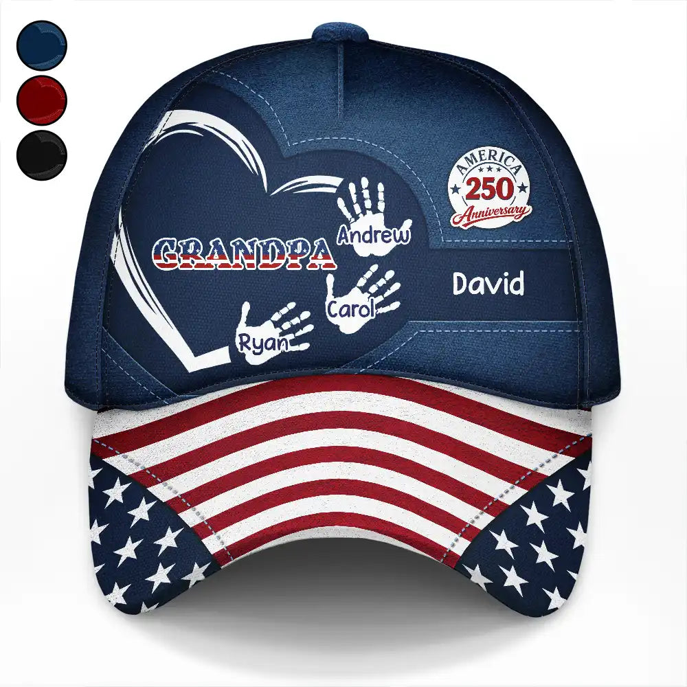 Gift For Husband,Gift For Yourself,Gift For Men,Gift For Father,Gift For Grandpa,Independence Day,Happy - America 250 Anniversary Grandpa Dad Kids Handprints - Personalized Classic Cap