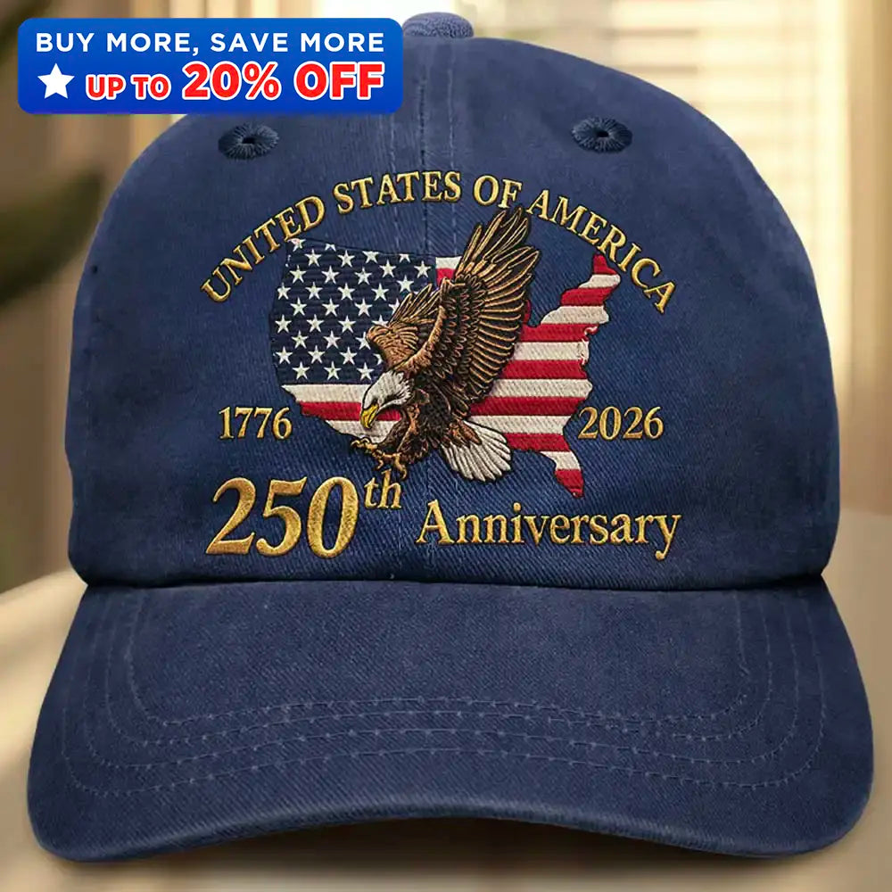 America 250 Faux Embroidery Patriotic Eagle - Vintage Washed Denim Cap