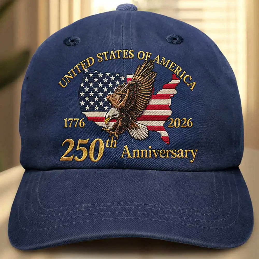 America 250 Faux Embroidery Patriotic Eagle - Vintage Washed Denim Cap