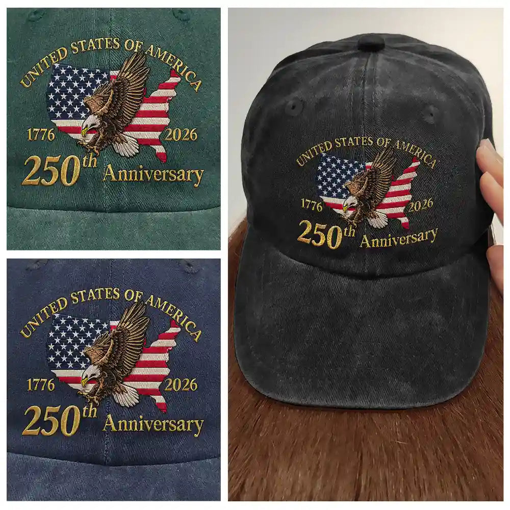 Gift For Yourself,Gift For Women,Gift For Men,Independence Day,America 250th,No Custom,Happy - America 250 Faux Embroidery Patriotic Eagle - Vintage Washed Denim Cap
