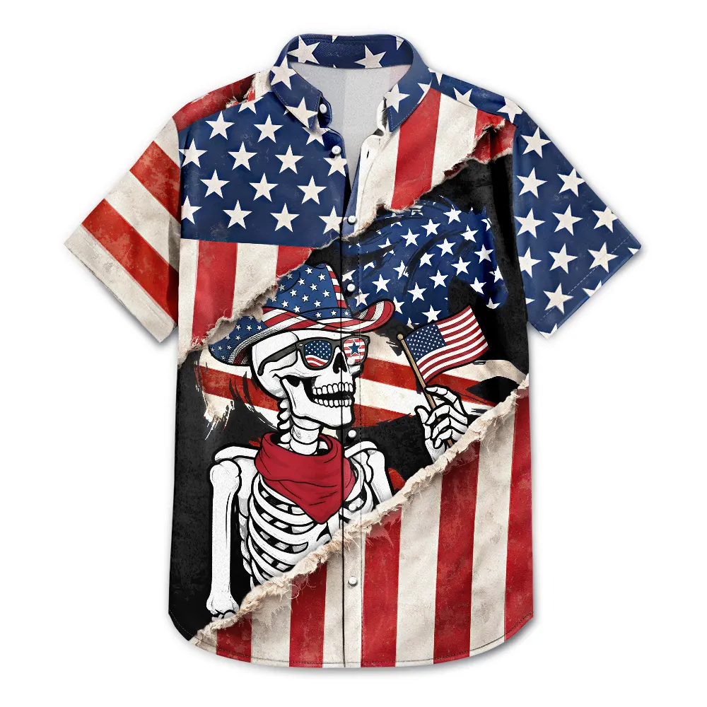 Gift For Yourself, Gift For Women, Gift For Men, Independence Day, America 250th, Happy, No Custom - America 250 Years Cowboy Skeleton - Hawaiian Shirt