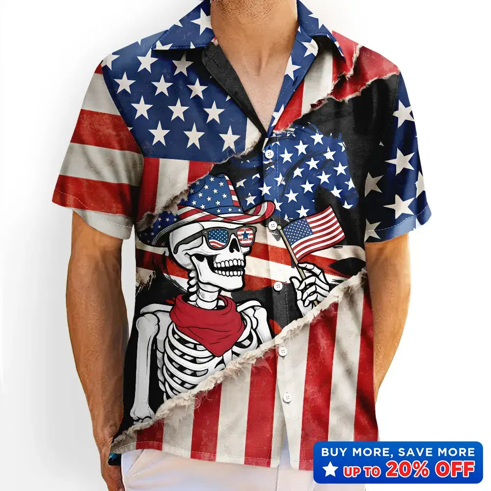 America 250 Years Cowboy Skeleton - Hawaiian Shirt