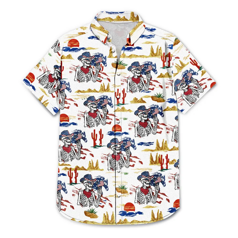 Gift For Yourself,Gift For Women,Gift For Men,Independence Day,America 250th,Happy,No Custom - America 250 Years Cowboy Skeleton Pattern - Hawaiian Shirt