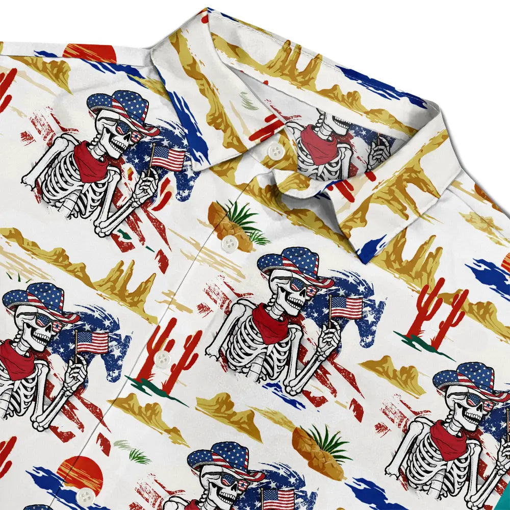 Gift For Yourself,Gift For Women,Gift For Men,Independence Day,America 250th,Happy,No Custom - America 250 Years Cowboy Skeleton Pattern - Hawaiian Shirt
