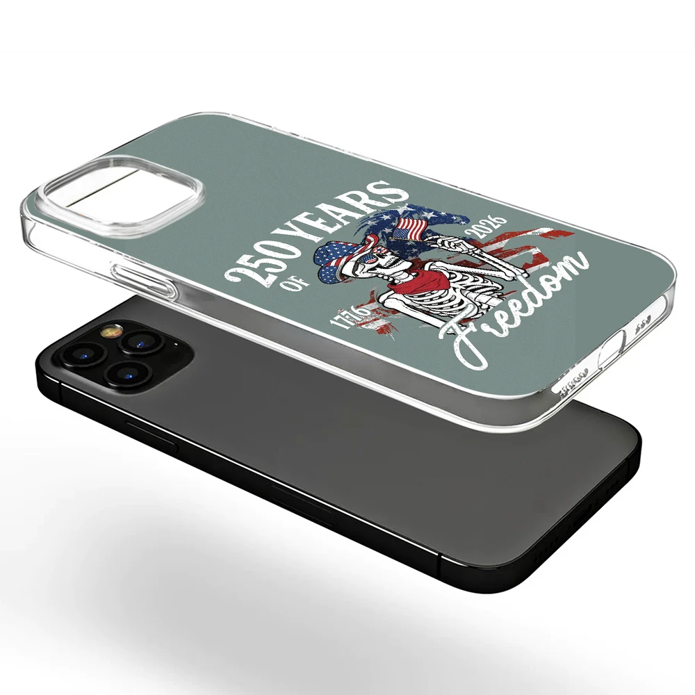 Gift For Yourself,Gift For Women,Gift For Men,Independence Day,America 250th,Happy,No Custom - America 250 Years Of Freedom Cowboy Skeleton - Clear Phone Case