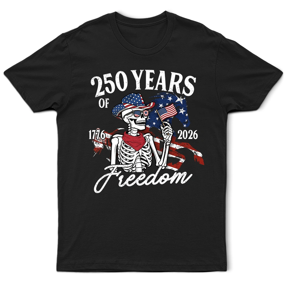 America 250 Years Of Freedom Cowboy Skeleton - T Shirt