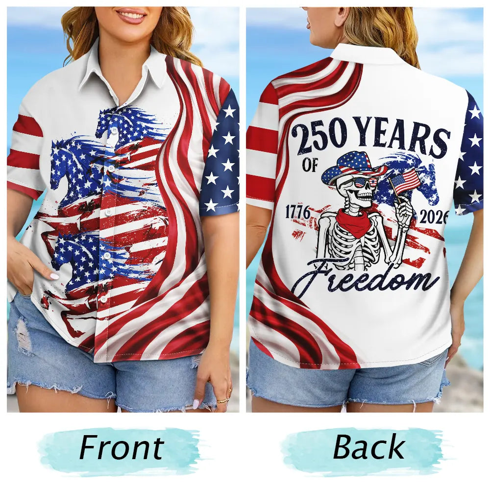 Gift For Yourself,Gift For Women,Gift For Men,Independence Day,America 250th,Happy,No Custom - America 250 Years Of Freedom Cowboy Skeleton With Horses - Hawaiian Shirt