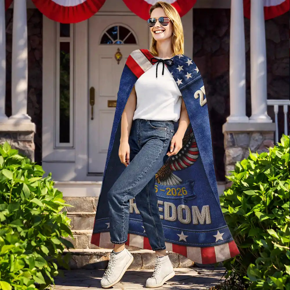 Independence Day,America 250th,Happy,Gift For Husband,Gift For Wife,Gift For Boyfriend,Gift For Girlfriend,Gift For Yourself,Gift For Women,Gift For Men - America 250 Years Of Freedom Embroidered Effect Print - Personalized Costume Cape