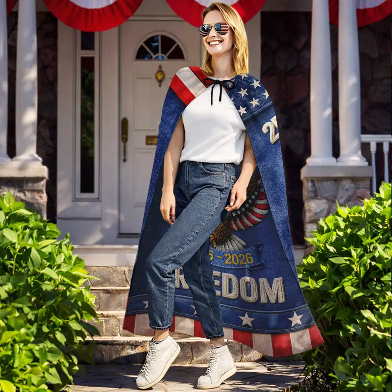 Independence Day,America 250th,Happy,Gift For Husband,Gift For Wife,Gift For Boyfriend,Gift For Girlfriend,Gift For Yourself,Gift For Women,Gift For Men - America 250 Years Of Freedom Embroidered Effect Print - Personalized Costume Cape