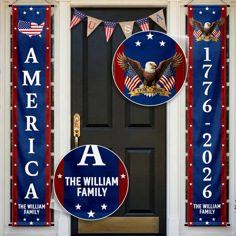 America 250th,Independence Day,Top Market,Family,Proud,Icon - America 250th Anniversary - Personalized Porch Banners