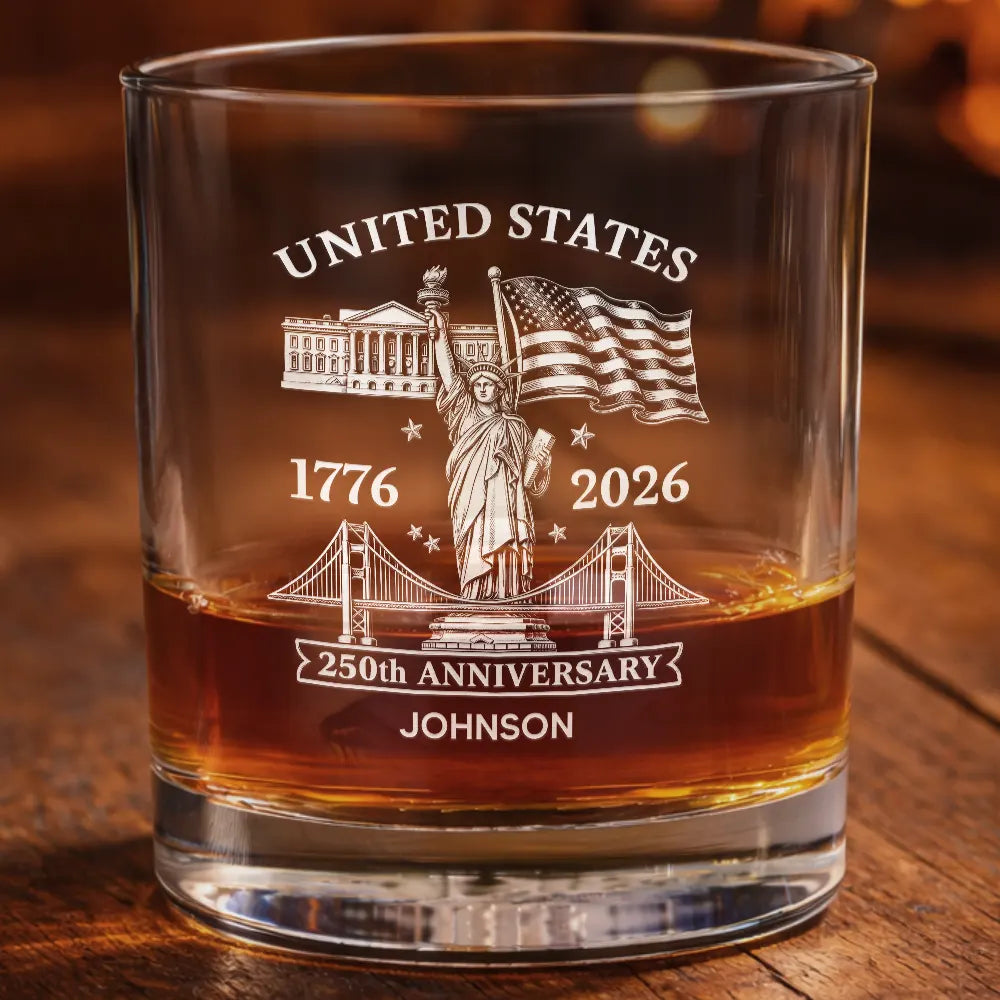 America 250th,Independence Day,Gift For Men,Gift For Yourself,Proud,Custom Text - America 250th Anniversary - Personalized Whiskey Glass