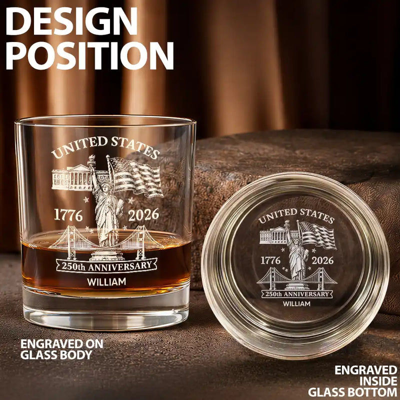 America 250th,Independence Day,Gift For Men,Gift For Yourself,Proud,Custom Text - America 250th Anniversary - Personalized Whiskey Glass