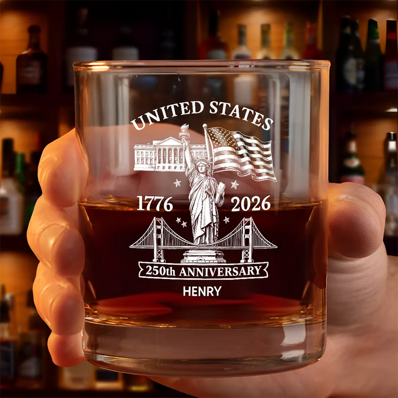 America 250th,Independence Day,Gift For Men,Gift For Yourself,Proud,Custom Text - America 250th Anniversary - Personalized Whiskey Glass